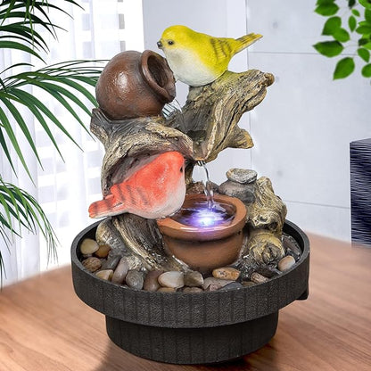 Ferrisland Tabletop Fountain Desktop Electric Water Fountain Decor w/LED - Indoor Portable Tabletop Decorative Zen Meditation Waterfall Kit Includes Submersible Pump