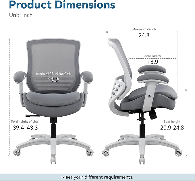 BOLISS 400lbs Ergonomic Office Chair with Super Soft Adjustable Arms,Molded Foam Seat and Lumbar Support Home Office Desk Chair,Swivel Computer Chair (Grey Frame Grey Fabric)