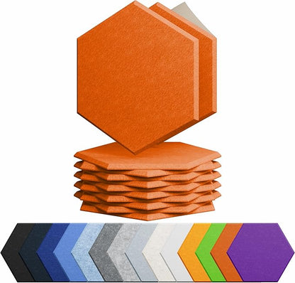 12 Pack Acoustic Panels Self Adhesive Sound Proof Foam, High Density Sound Acoustic Panel, 12X10.23X0.4 Inch Hexagon Panels in Home, Office, Reccording Room, Studio,and more(Orange-Red)