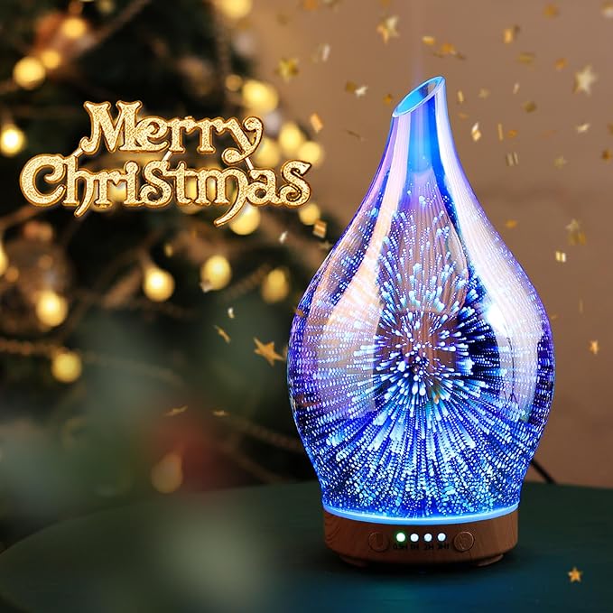 Porseme Oil Diffuser 3D Glass Aromatherapy Ultrasonic Humidifier, Air Refresh Auto Shut-Off, Timer Setting, BPA Free for Home Hotel Yoga Leisure SPA Gift 100ml Last 4H