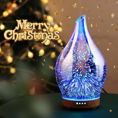 Porseme Oil Diffuser 3D Glass Aromatherapy Ultrasonic Humidifier, Air Refresh Auto Shut-Off, Timer Setting, BPA Free for Home Hotel Yoga Leisure SPA Gift 100ml Last 4H