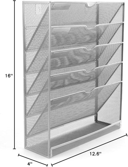 EasyPAG Wall File Organizer Mesh 5 Tier Vertical Hanging File Folders Holder Rack for Office Home,Silver