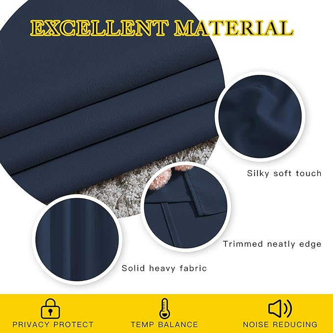 NICETOWN Navy Blue Blackout Curtains for Living Room, Grommet Thermal Insulated Window Drapes Room Divider Blinds Sound Reducing for Living Room, W46 x L102, 2 Pieces