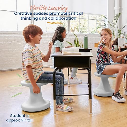 ECR4Kids Twist Wobble Stool, 14in Seat Height, Active Seating, Light Grey