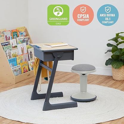 ECR4Kids Sitwell Wobble Stool with Cushion, Adjustable Height, Active Seating, Light Grey