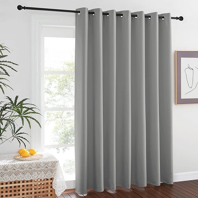 NICETOWN Silver Grey Room Separating Divider, Room Divider Curtain Screen Partition, Function Thermal Blackout Patio Door Curtain, Sliding Door Insulated Curtain for Patio, 8.3ft Wide x 12ft Long