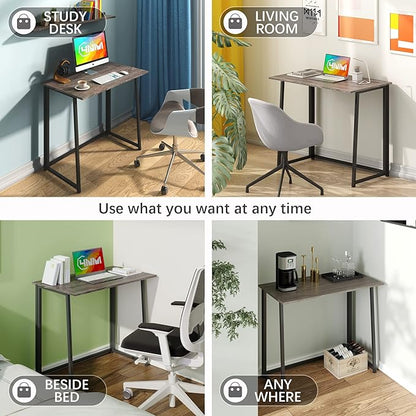 4NM 31.5" Small Desk with Storage Bag, Simple Assembly Folding Computer Desk Home Office Desk Study Writing Table for Small Space Offices - Gray and Black