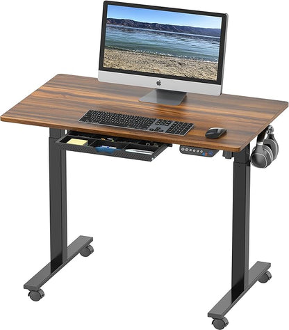 SHW Electric Height Adjustable Mobile Rolling Standing Desk Workstation, 40 x 24 Inches, Walnut