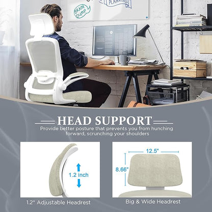 Mimoglad Office Chair, High Back Ergonomic Desk Chair with Adjustable Lumbar Support and Headrest, Swivel Task Chair with flip-up Armrests for Guitar Playing, 5 Years Warranty