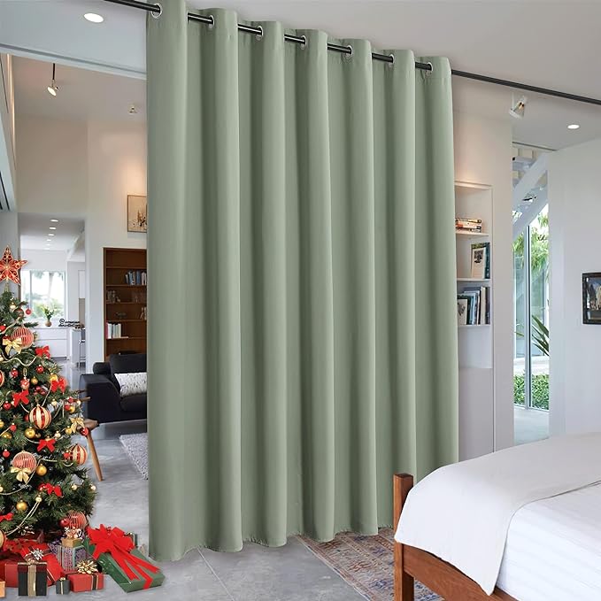 RYB HOME Privacy Room Divider Curtains for Office Bedroom Separation Sound proof Blanket for Doorway Patio Sliding Glass Door Large Window Curtains Thermal Insulating Blackout, W 100 x L 84, Sea Green