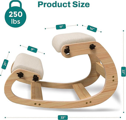 Ergonomic Kneeling Chair - Adjustable Height Rocking Knee Chair Posture Chair - Wooden Office Chair to Improve Posture - Desk Chair for Home Office Gift Woman - Angled Chair Kneeling Stool (Ivory)