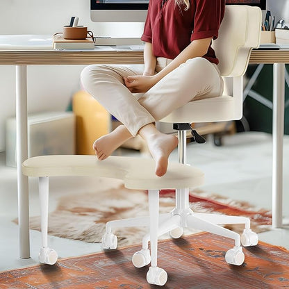 PYY Ergonomic Meditation Chair - Crossed Legged Office Chair with Lumbar Support, ADHD Chairs for Adults, Adjustable Height, Squatting Kneeling Chair Fidget Chair with Wheels for Home & Office, White