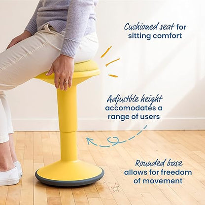 ECR4Kids Sitwell Wobble Stool with Cushion, Adjustable Height, Active Seating, Yellow