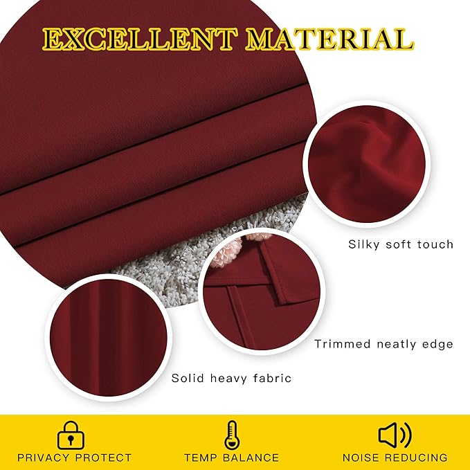 NICETOWN Burgundy Red Blackout Draperies Curtains - Pair of Grommet Top Thermal Insulated Blackout Decorative Curtains for Large Window Decor(52 inches Wide by 95 inches Long)