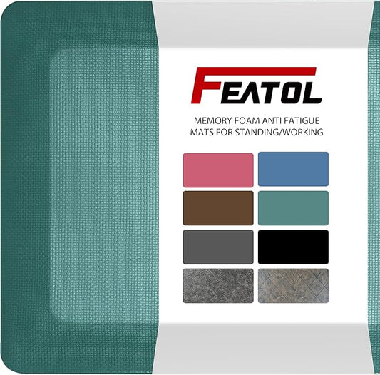 FEATOL Anti Fatigue Mat Floor Mat, Extra Thick Standing Office Desk Mat Memory Foam Cushioned Anti Fatigue Ergonomic Kitchen Mats Comfort Standing Pad NOT PVC 9/10 Inch Thick (Green, 20x59x9/10-Inch)