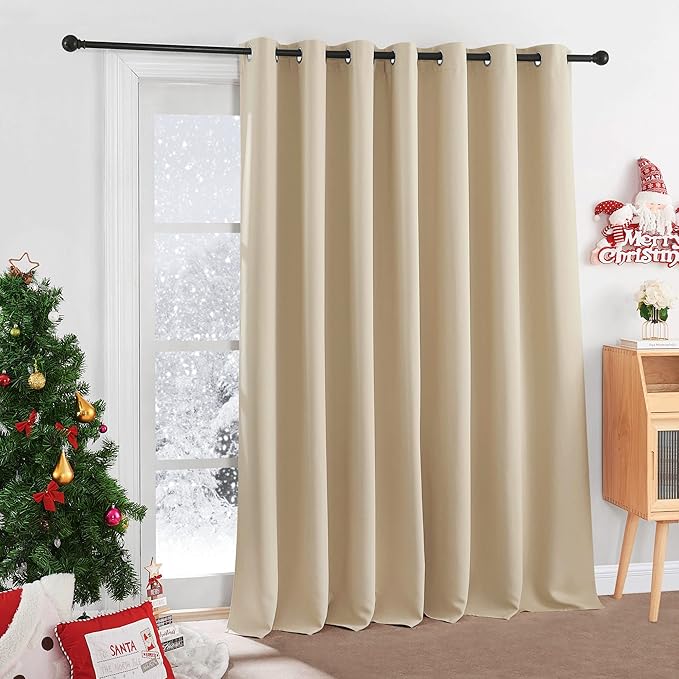 RYB HOME Room Darkening Curtains - Long Window Curtains for Bedroom Living Room Study Office Studio Sitting Area Patio Sliding Glass Door, 100-inch Wide x 120-inch Long, Biscotti Beige