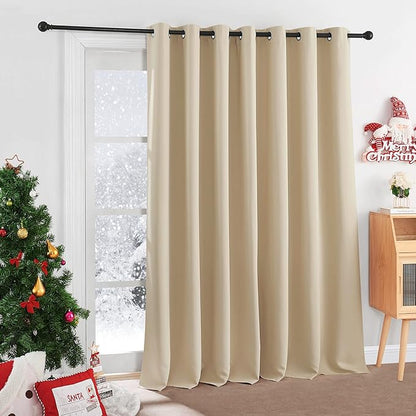 RYB HOME Room Darkening Curtains - Long Window Curtains for Bedroom Living Room Study Office Studio Sitting Area Patio Sliding Glass Door, 100-inch Wide x 120-inch Long, Biscotti Beige