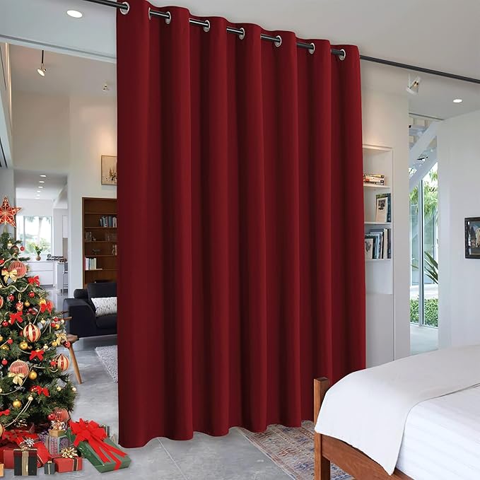 RYB HOME Privacy Curtain for Sliding Glass Door, Light Block Noise Reduce Insulated Curtain Screen for Living Room Locker Room Basement Bedroom Closet, 100 inch Wide x 108 inch Long, Burgundy Red