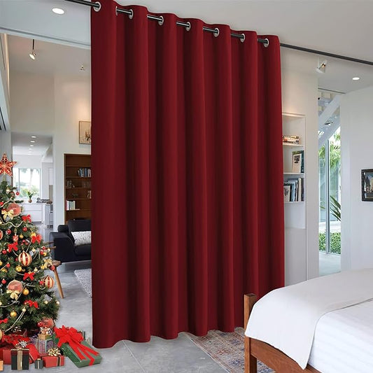 RYB HOME Blackout Curtains Room Dividers for Living Room Large Window Decor Thermal Insulating Drapes for Dining Bedroom Patio Sliding Door, Burgundy Red, 1 Panel, 12.5ft Wide x 9ft Long