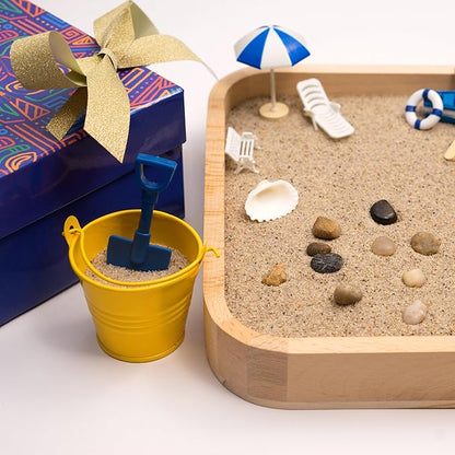 Mini Zen Garden Sandbox - Beach Sand Zen Garden for Desk - Desk Sandbox for Adults & Kids - Sand Tray Therapy Kit - Miniature Zen Sand Garden Gift Set with Natural Sand, Rakes, Rocks and Accessories