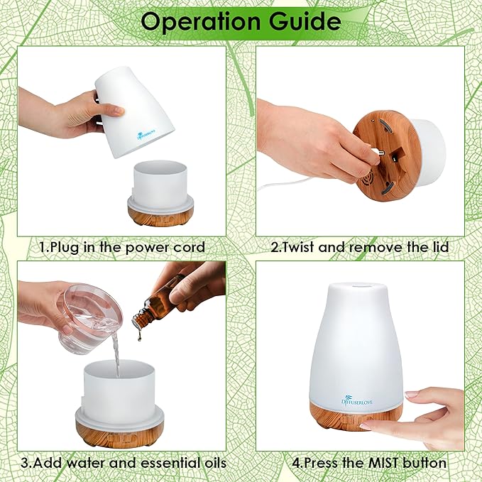 300ML Diffuser Essential Oil Diffuser Remote Control Aromatherapy Diffuser Mist Humidifiers with 7 Color LED Lights for Bedroom Office House Kitchen Yoga