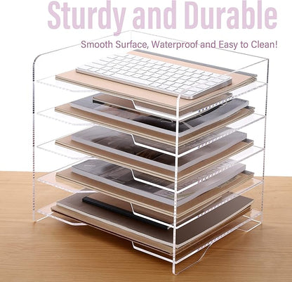 SANRUI Acrylic Paper Organizer Letter Tray for Desk, 5 Tier Enlarged File Sorter,Clear File Holder Desktop Shelf Document Storage for School Office Home