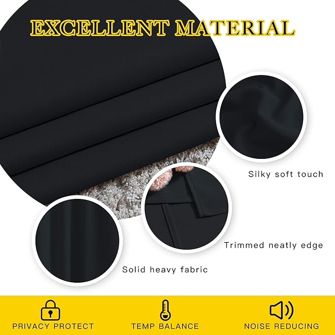 NICETOWN Black Out 108 inch Curtains for Bedroom - Thermal Insulated Solid Grommet Blackout Window Treatments Sound Reducing for Living Room/Boys Room, 2 Panels