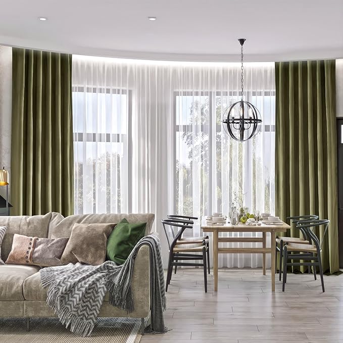 Extra Long 102 Inch Curtains for Large Window,Organic Modern Elegant Decor,Back Tab Drapes Pretty Velvet Tall Curtains for Living Room Dining Office 2 Panel Set,52 Wide 102 Height,Olive Green