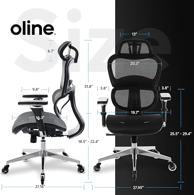 Oline ErgoPro Ergonomic Office Chair, Rolling Desk Chair with 4D Adjustable Armrest, 3D Lumbar Support, Blade Wheels, Mesh Computer Gaming Executive Swivel Chairs Chair (Black)