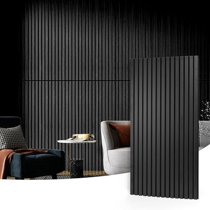 Art3d 2 Wood Slat Acoustic Panels for Wall and Ceiling - 3D Fluted Sound Absorbing Panel with Wood Finish - Matte Black