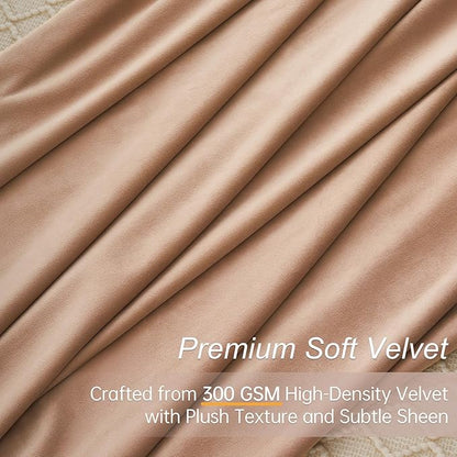 Topfinel Blush Beige Brown 96 Inches Long Velvet Room Darkening Curtains, Black Out Blush Pink Rose Gold Taupe Thermal Insulated Light Blocking Privacy Drapes for Living Room, 2 Panels with Hooks