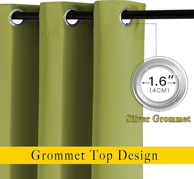 NICETOWN Green Blackout Draperies Curtains - Window Treatment Thermal Insulated Solid Grommet Blackout Curtains/Drapes for Bedroom (Set of 2 Panels, 52 by 72 Inch, Fresh Green)