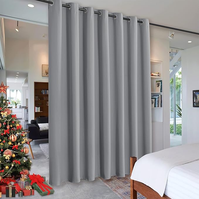 RYB HOME Blackout Curtains Room Dividers, Total Privacy Wall Divider Screens Noise Reduce Partition Curtain for Living Room Bedroom Patio Door, Light Grey, 1 PC, 100 inch Wide x 84 inch Long