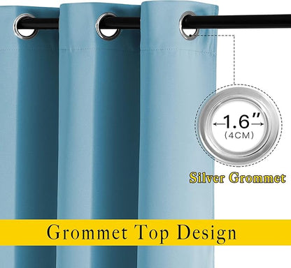 NICETOWN Blackout Curtains Panels for Window - Window Treatment Thermal Insulated Grommet Blackout Drapes for Bedroom (Teal Blue=Light Blue, Double Panels, 52 by 84 Inch)