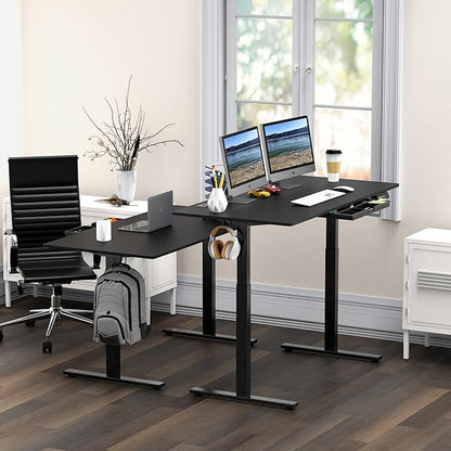 SHW 55-Inch Large Electric Height Adjustable Standing Desk with Drawer, 55 x 28 Inches, Black