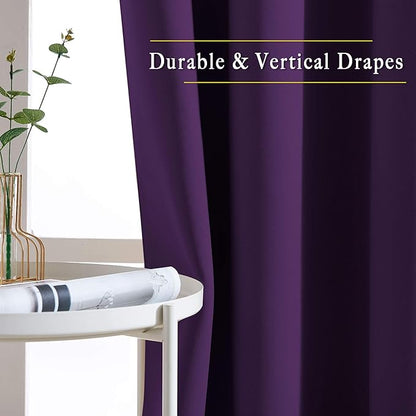 NICETOWN Insulated Curtains Blackout Draperies - Window Treatment Royal Purple Blackout Eyelet Top Curtains/Panels for Bedroom/Living Room Window, 95 inches Long, 2 Panel Set