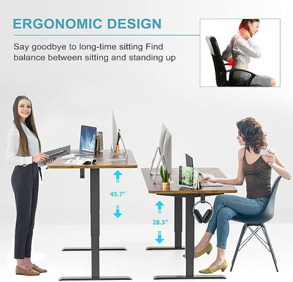 Monomi Electric Height Adjustable Standing Desk, 48x24 Inches, Ergonomic Home Office Sit/Stand Up Desk (Black Steel Frame/Rustic Brown Top)