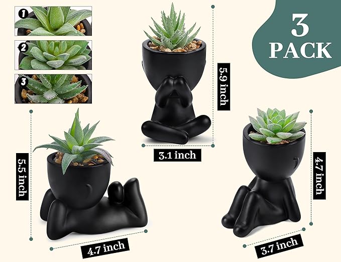 Der Rose 3pcs Fake Succulents Plants Artificial for Black Bathroom Bedroom Home Room Decor Aesthetic Indoor