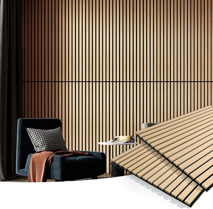 Art3d 2 Wood Slat Acoustic Panels for Wall and Ceiling - 3D Fluted Sound Absorbing Panel with Wood Finish - Oak