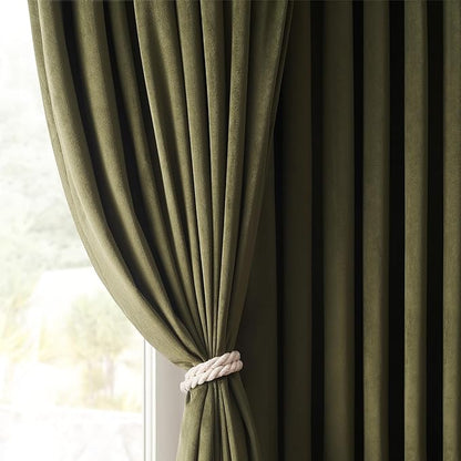 Extra Long 102 Inch Curtains for Large Window,Organic Modern Elegant Decor,Back Tab Drapes Pretty Velvet Tall Curtains for Living Room Dining Office 2 Panel Set,52 Wide 102 Height,Olive Green