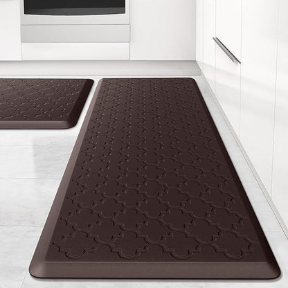 Kitchen Mat [2 PCS] Cushioned Anti-Fatigue Floor Mat, Waterproof Non-Skid Ergonomic Comfort Foam Rugs, Standing Mat for Kitchen, Floor,Office, Sink, Laundry(Chocolate)