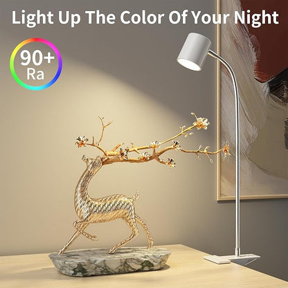 Dott Arts Desk Lamp,USB Clip On Light with 3 Color Modes,LED 10 Levels Brightness Reading Lamp, 360°Gooseneck Book Light,Eye-Care Reading Light for Home Office,Headboards White