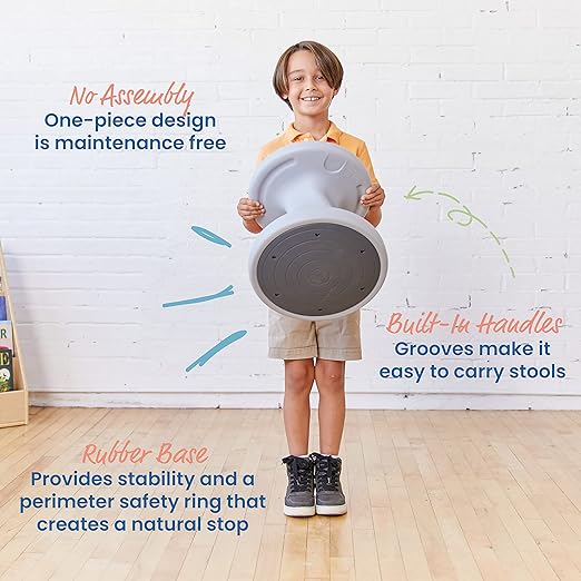 ECR4Kids Twist Wobble Stool, 14in Seat Height, Active Seating, Light Grey