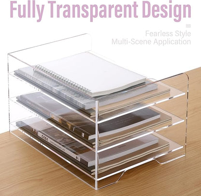 SANRUI Acrylic Paper Organizer Letter Tray for Desk, 3 Tier Enlarged File Sorter,Clear File Holder Desktop Shelf Document Storage for School Office Home