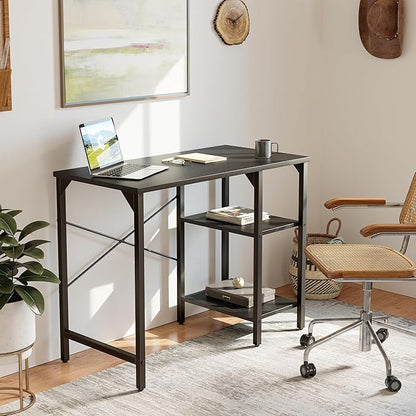 CubiCubi Small Computer Desk, 35 Inch Home Office Desk with Storage Shelves, Study Writing Desk, Black