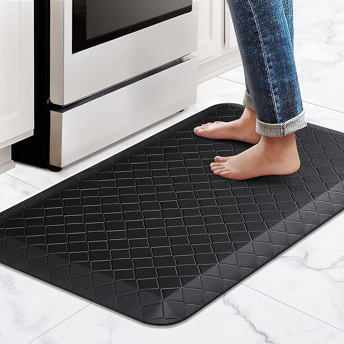 HappyTrends Kitchen Floor Mat - 4/5 Inch Thick Anti-Fatigue Kitchen Rug,Waterproof Non-Slip Kitchen Mats and Rugs Heavy Duty Ergonomic Comfort Rug for Kitchen,Office,Sink,Laundry,(17.3" x 28", Black)