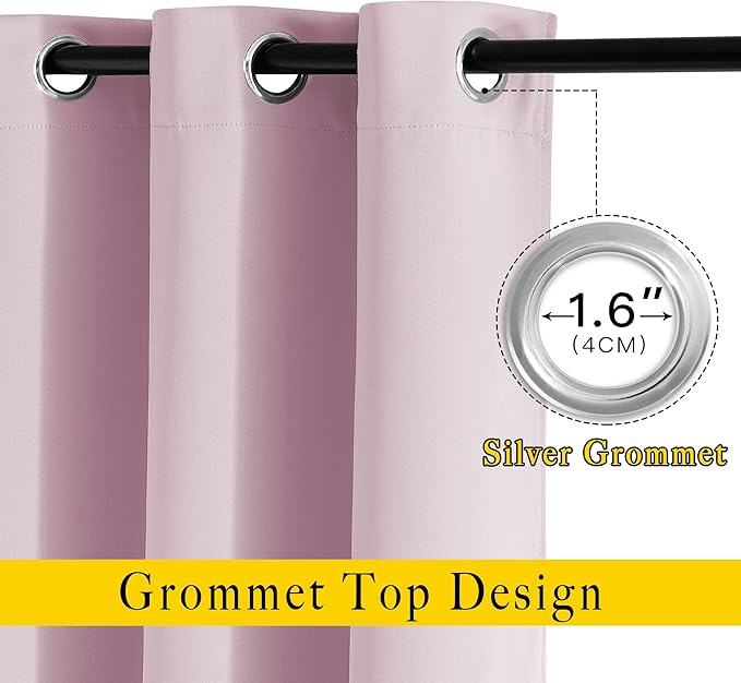 NICETOWN Blackout Curtains for Girls Room - Thermal Insulated Solid Grommet Room Darkening Curtains/Panels/Drapes for Bedroom/Patio (Lavender Pink=Baby Pink, 2 PCs, 52 by 95-Inch)