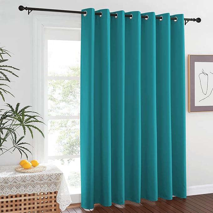 NICETOWN Peacock Blue Curtains for Sliding Glass Door, 84 inch Long, Grommet Single Curtain Panel, Sound Reducing Blackout Curtains for Bedroom/Doorway Living Cabin (1 Panel, 8.3ft Wide by 7ft Long)