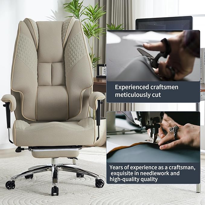 Big and Tall Office Chair 400lbs Wide Seat, Mesh High Back Executive Office Chair with Foot Rest, Ergonomic Office Chair Lumbar Support for Lower Back Pain Relief (Mesh Dark Beige)