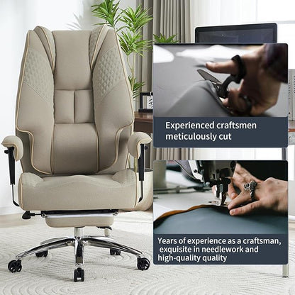 Big and Tall Office Chair 400lbs Wide Seat, Mesh High Back Executive Office Chair with Foot Rest, Ergonomic Office Chair Lumbar Support for Lower Back Pain Relief (Mesh Dark Beige)